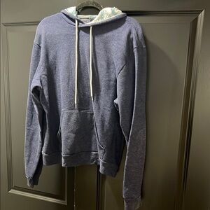Navy Blue Hoodie with Patterned Wave Hood Size Large